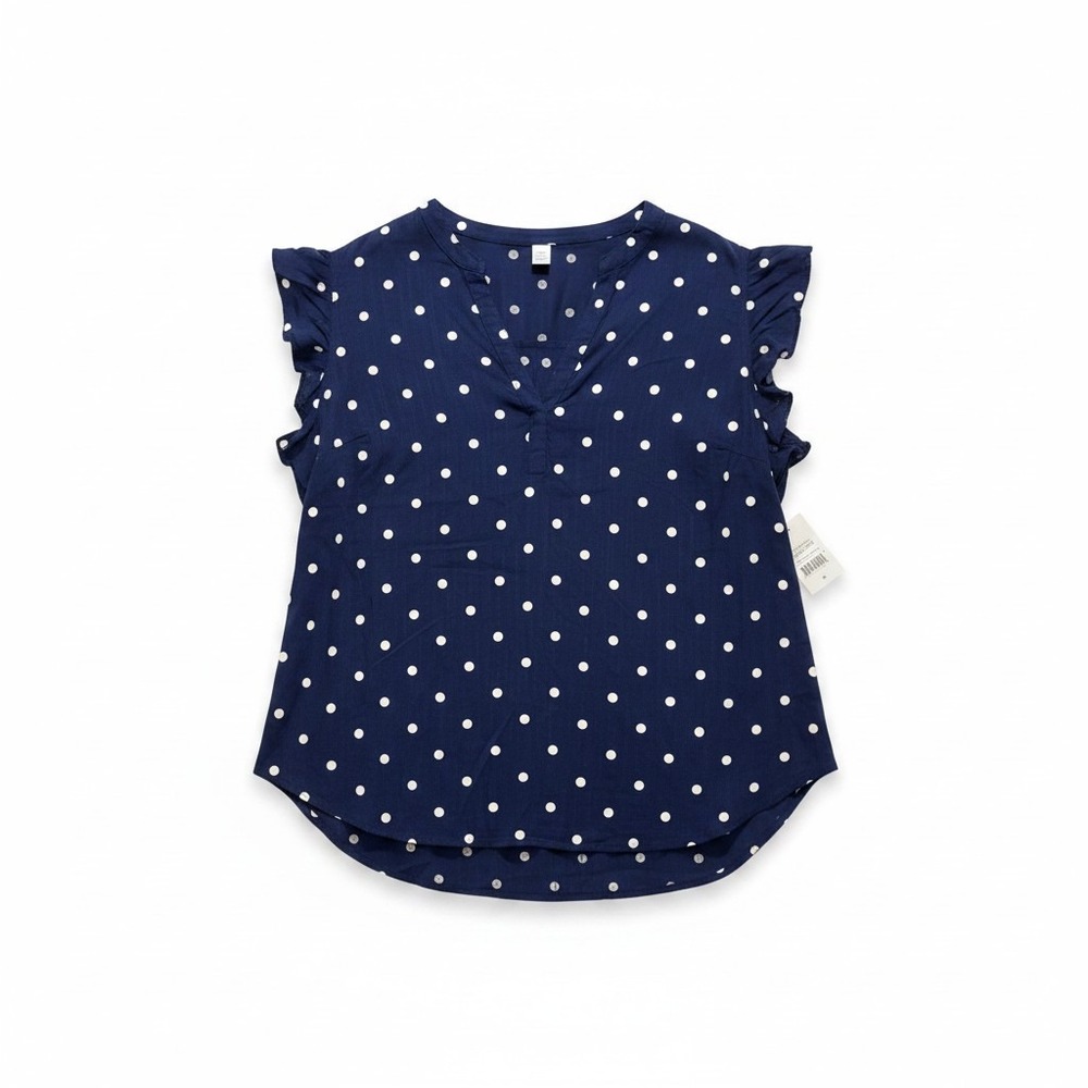 Old Navy XL Navy Blue Polka Dot Ruffle Sleeve Womens Blouse Casual Boho NWT Top